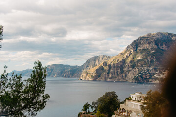 Naklejka premium Cliffs and coastline near Praiano on the Amalfi Coast, Italy