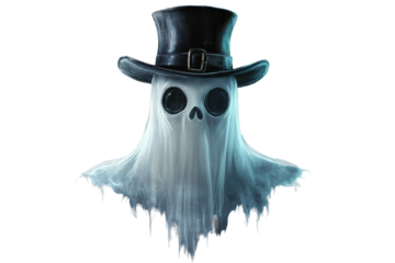 A Spooky Specter in a Top Hat: A Digital Ghost Illustration