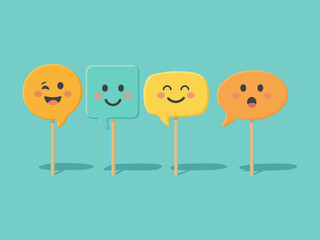 Fototapeta premium digital survey tools collect patient experiences speech bubbles faces happy sad neutral evaluate emotions during medical treatment healthcare mental health feedback helps to improve illustration clipa