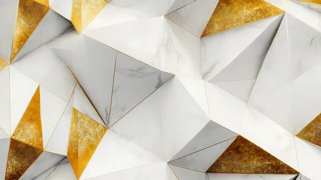 White marble and gold abstract geometric background forming triangles