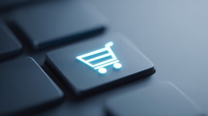 Seamless E-Commerce Transactions with Secure Payment Gateway Solutions, Shopping cart icon on a keyboard key, symbolizing online commerce and e-commerce technology.