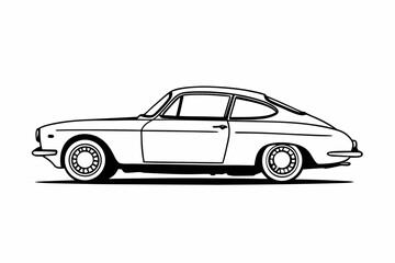 Detailed outline silhouette of a vintage classic car in black and yellow
