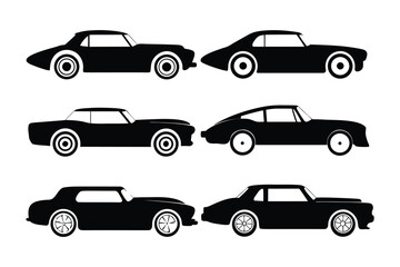 Classic Car Silhouette Collection: A sleek collection of classic car silhouettes, showcasing timeless design and automotive elegance. capturing the essence of speed, style, and vintage charm.