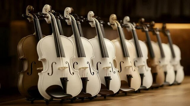 A captivating display of classical string instruments, perfectly aligned for a musical ensemble.