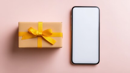Seamless E-Commerce Transactions with Secure Payment Gateway Solutions, Gift box and smartphone on a pink background, conveying themes of celebration and technology.