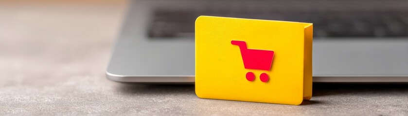Seamless E-Commerce Transactions with Secure Payment Gateway Solutions, Shopping cart icon on a laptop, symbolizing online commerce and e-commerce trends.