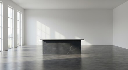 Modern enlighten studio with rectangular box countertop on ground