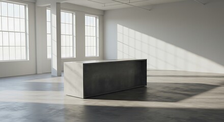 Modern enlighten studio with rectangular box countertop on ground