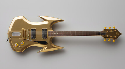 Solid gold electric guitar isolated on white background