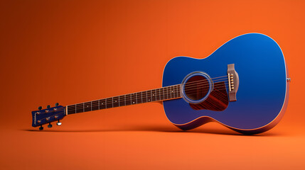 Blue acoustic guitar on orange background