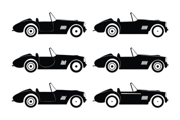 Fototapeta premium Classic Car Collection: A sleek series of vintage roadsters presented as bold, high-contrast silhouettes, embodying classic automotive design and speed.