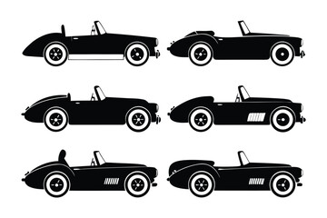Classic convertible car designs: A collection of vintage convertible car designs showcased in a sleek, simple graphic style. Designed for a retro aesthetic. 