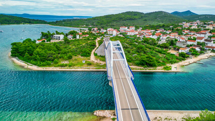 Zdrelac Bridge aerial view in Ugljan Island, Croatia