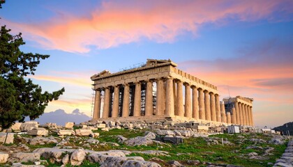 Obraz premium Ancient Greek temple at sunset
