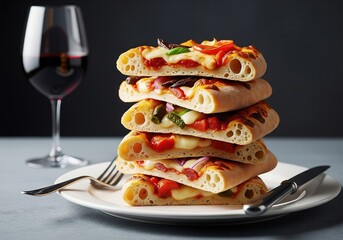 Stack of Freshly Baked Pizza Slices on Plate