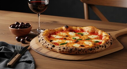 Neapolitan Margherita Pizza with Red Wine and Olives