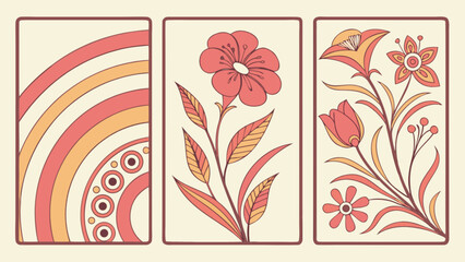 Vintage floral art print set botanical illustration retro flower power design home decor wall art posters 100