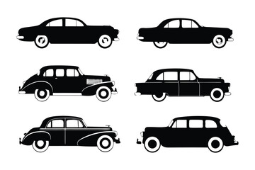 Classic Cars: Silhouettes of vintage automobiles, exuding a timeless charm. Each vehicle boasts unique features. capturing nostalgia, showcasing automotive history.