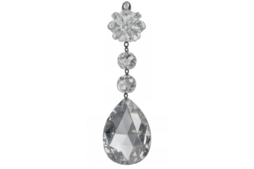 Delicate crystal ornament displaying intricate floral design, spherical elements, faceted pendant hanging against transparent backdrop