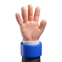 3d icon of a cartoon hand showing five fingers isolated on white background