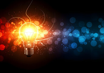 illuminated lightbulb surrounded by vibrant abstract lights and creativity concept
