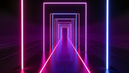 Fototapeta premium Neon-lit tunnel with vibrant lights creating a futuristic atmosphere 