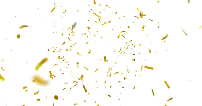 Golden Confetti Transparent Background. Gold Confeti Failling White Background. 3d Rendering Transparent Confeti. bright confetti isolated on transparent background.