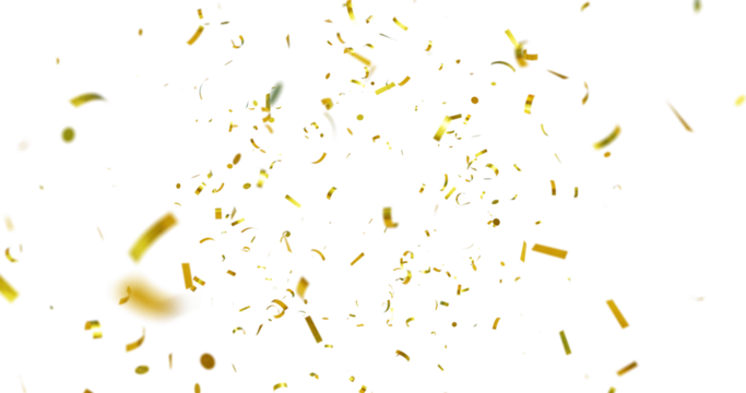 Golden Confetti Transparent Background. Gold Confeti Failling White Background. 3d Rendering Transparent Confeti. bright confetti isolated on transparent background.