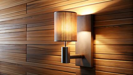 Cylindrical Wall Lamp on Wooden Textured Panel
