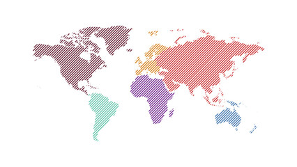 World Map Outline – Black and White Dot and Line Style Vector Illustration

