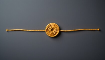 Obraz premium the photograph presents a tightly wound strand against a flat, muted background, the strand, which appears to be fibrous in texture, is coiled into a spiral shape at its center