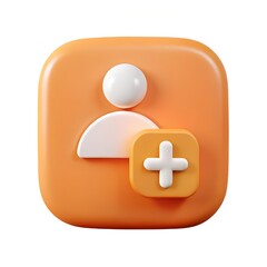 3d icon of orange add user icon isolated on white background