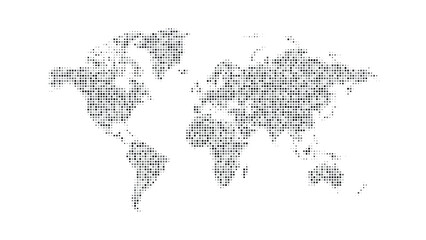 World Map Outline – Black and White Dot and Line Style Vector Illustration

