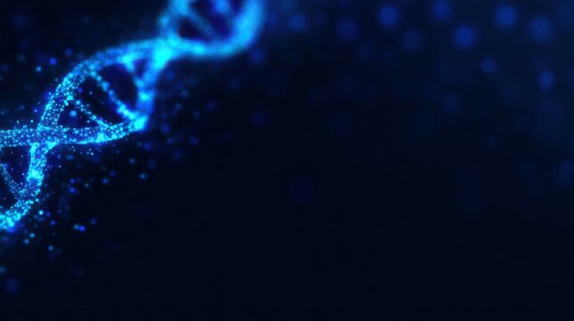 A blue DNA strand with a black background