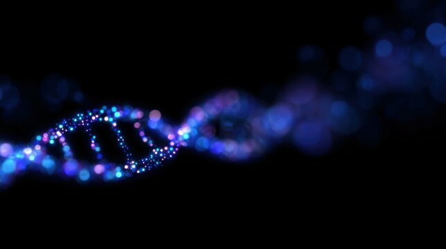 A blue DNA strand with a black background
