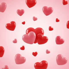 Floating hearts on a pink background for valentines day