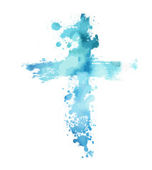 Christian cross vector. blue blotted cross. hand drawn. Not AI, Vector.