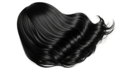 Elegant black wavy wig isolated on white background for fashion