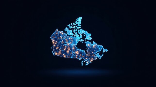 A blue and white map of Canada with a glowing outline