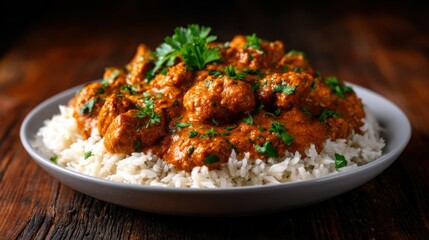 A plate of rice and meat with green parsley on top