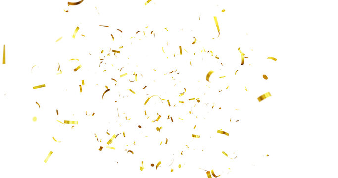 Golden Confetti Transparent Background. Gold Confeti Failling White Background. 3d Rendering Transparent Confeti. bright confetti isolated on transparent background.