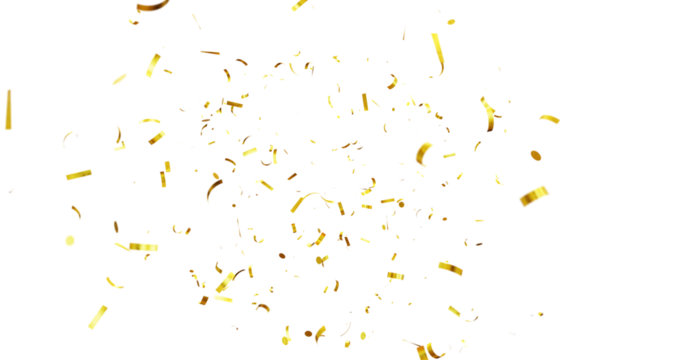 Golden Confetti Transparent Background. Gold Confeti Failling White Background. 3d Rendering Transparent Confeti. bright confetti isolated on transparent background.