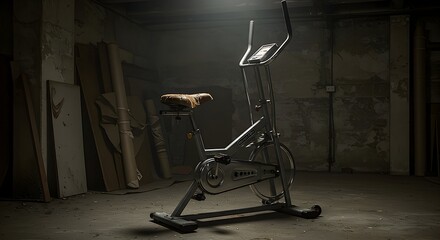 Stationary Bike Stands in Dimly Lit Room for Exercise