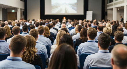 Large audience attending a business conference in a convention center