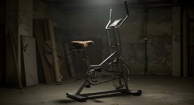 Stationary Bike Stands in Dimly Lit Room for Exercise