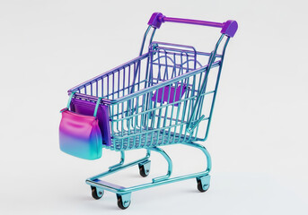 A blue and purple shopping cart isolated on white background