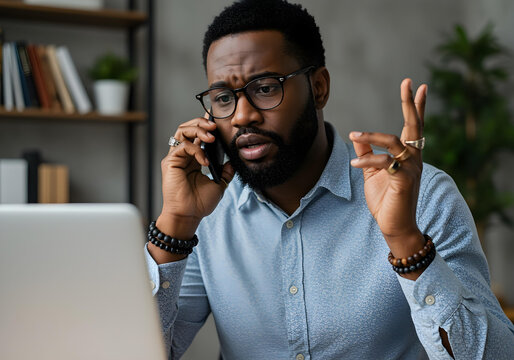 african american executive discussing business matters on phone at workplace
- Powered by Adobe