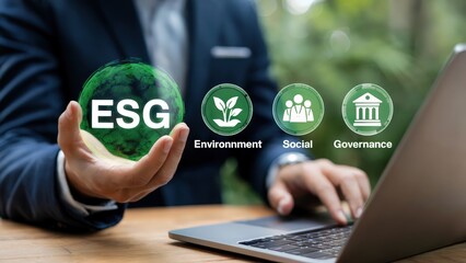 ESG factors illustrated in a business scenario with environment and social impact.