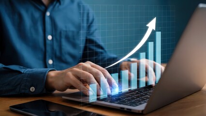 Business growth demonstrated on laptop screen for strategy and development.