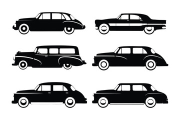 Fototapeta premium Classic Automobile Silhouettes: A set of elegant vintage automobiles captured in a minimalist silhouette style, showcasing the timeless design and charm of a bygone era.